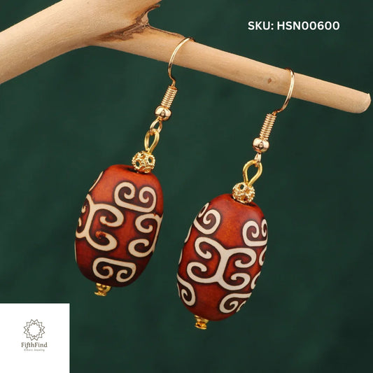 Boho Red Dzi Bead Drop Earrings