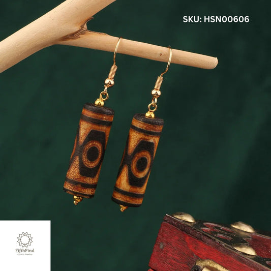 Boho Dzi Bead Earrings in Earthy Tribal Style