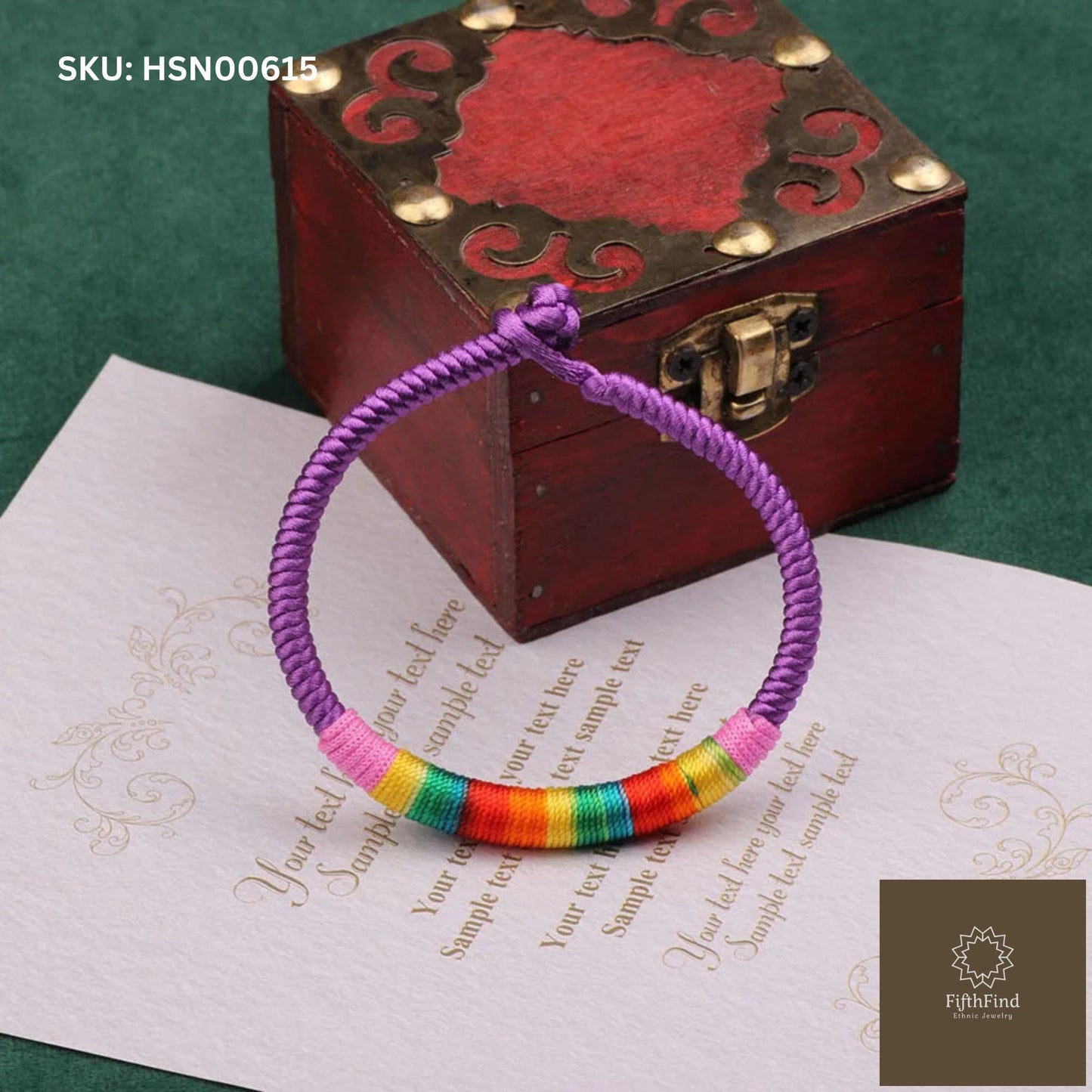 Purple Rope Bracelet with Rainbow Accents for Casual Style