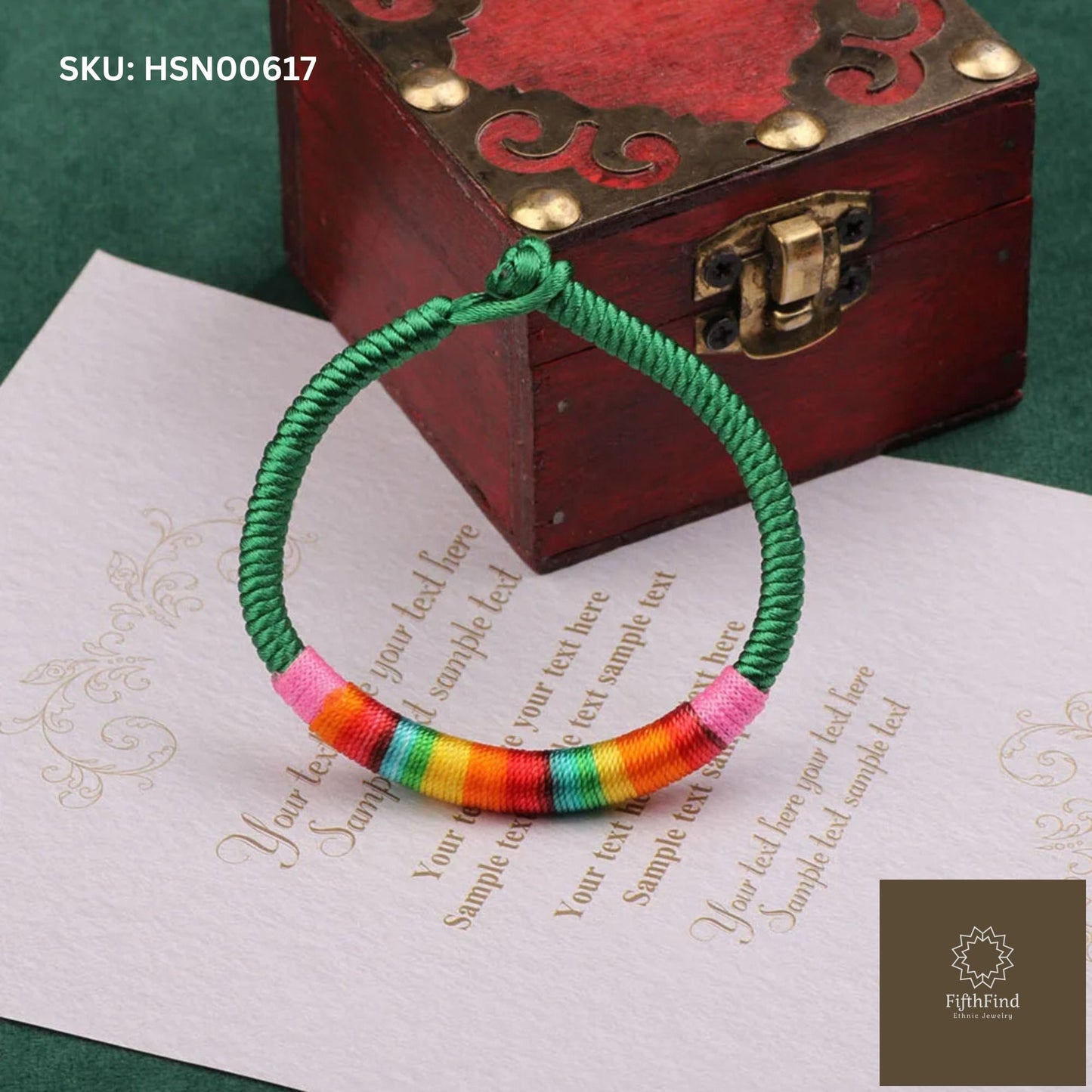 Green Rope Bracelet with Rainbow Accents for Daily Style