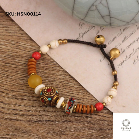 Earthy Beaded Bracelet with Amber and Bone Accents