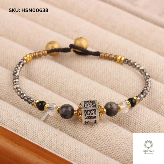 Ethnic Om Bead Bracelet with Silver and Gold Accents