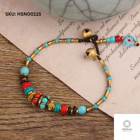 Boho Beaded Bracelet with Turquoise and Red Accents