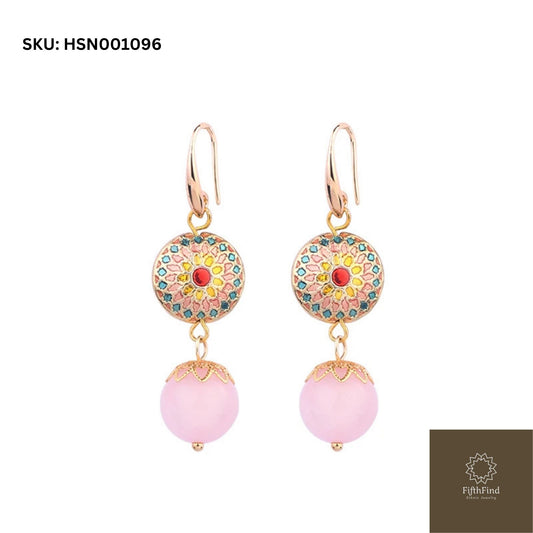 Elegant Enamel Pink Drop Earrings