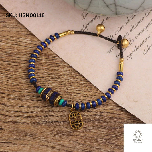 Tibetan Blue Beaded Bracelet with Charm Pendant