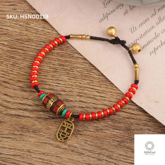 Red Tibetan Beaded Bracelet with Charm Pendant