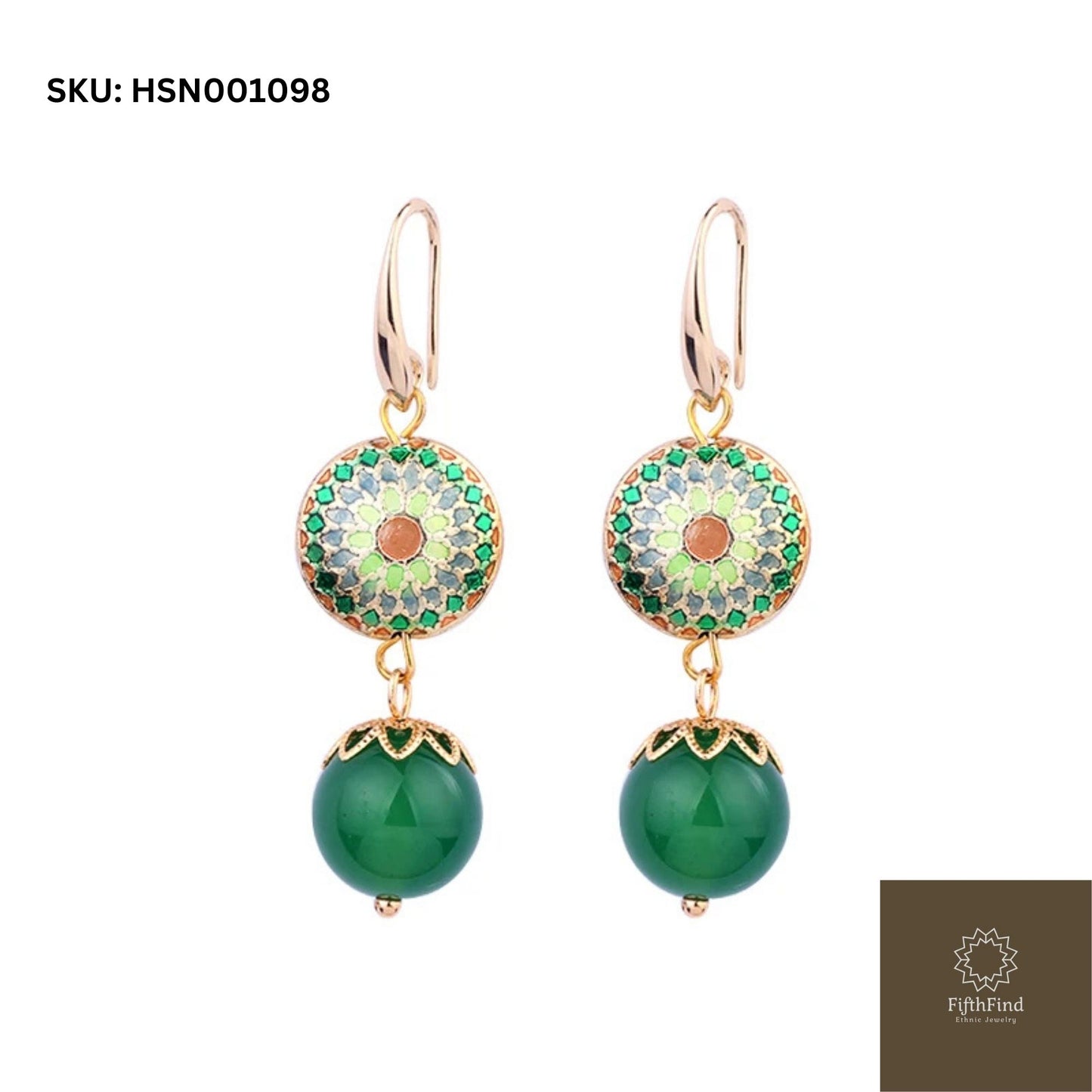 Elegant Green Enamel Drop Earrings