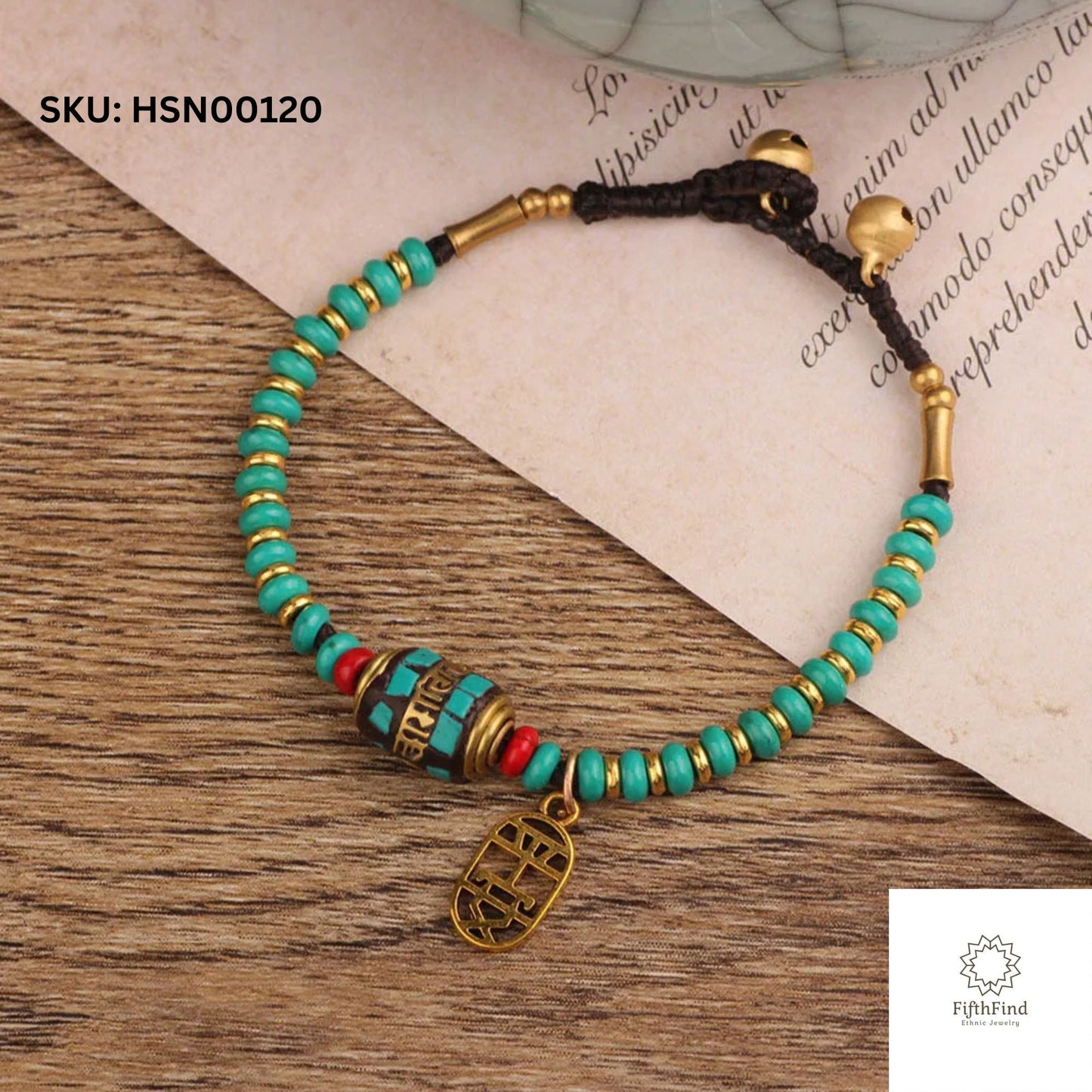 Turquoise Tibetan Beaded Bracelet with Charm