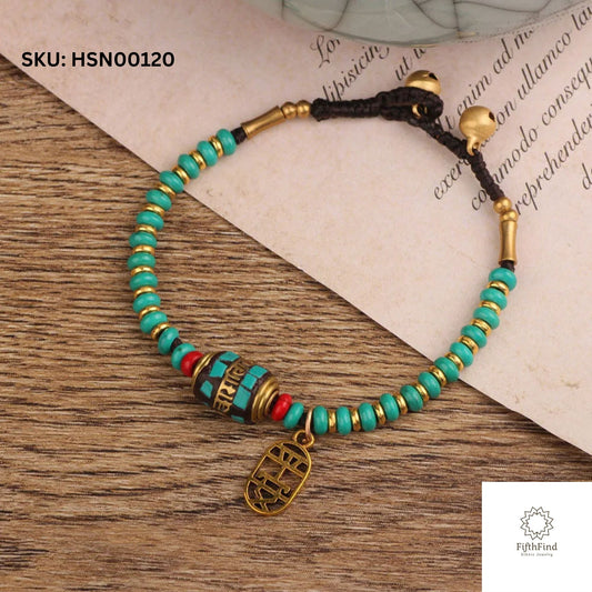 Turquoise Tibetan Beaded Bracelet with Charm