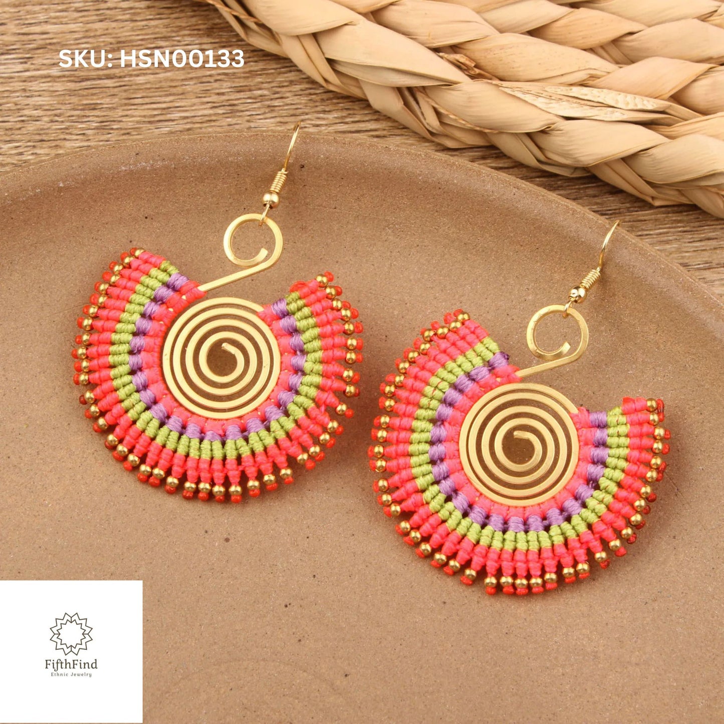 Vibrant Spiral Fan Earrings with Multicolor Boho Design