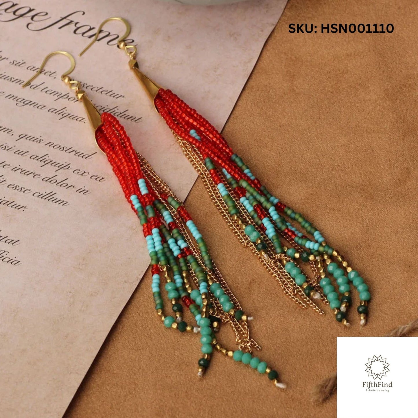 Boho Red and Turquoise Fringe Earrings