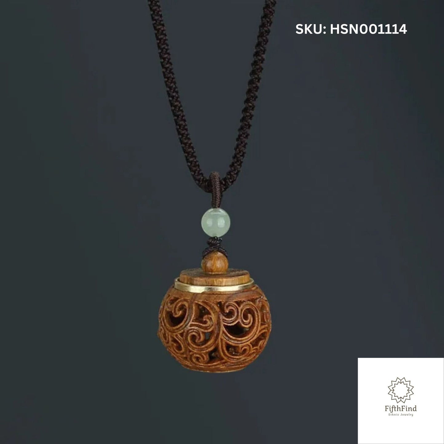 Hand-Carved Wooden Sphere Pendant Necklace