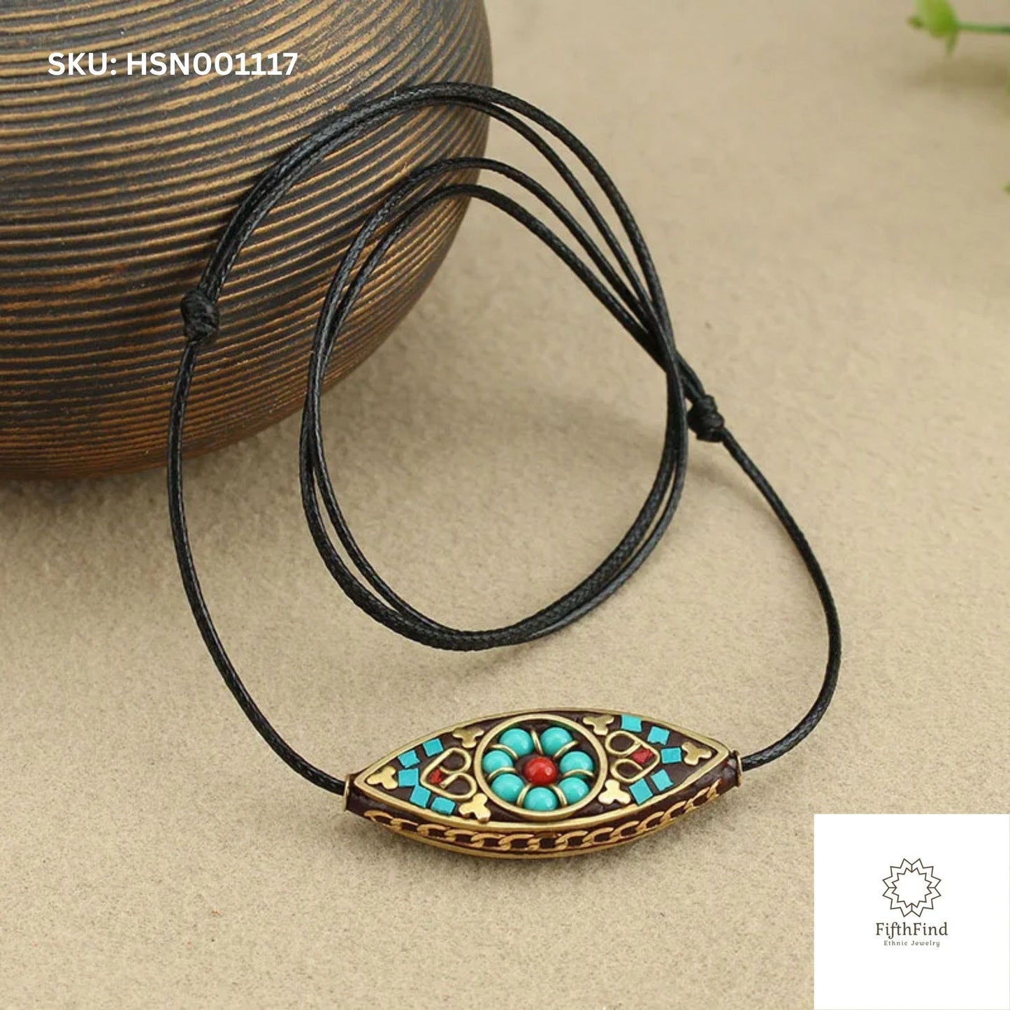 Nepalese Mosaic Pendant Necklace with Adjustable Cord