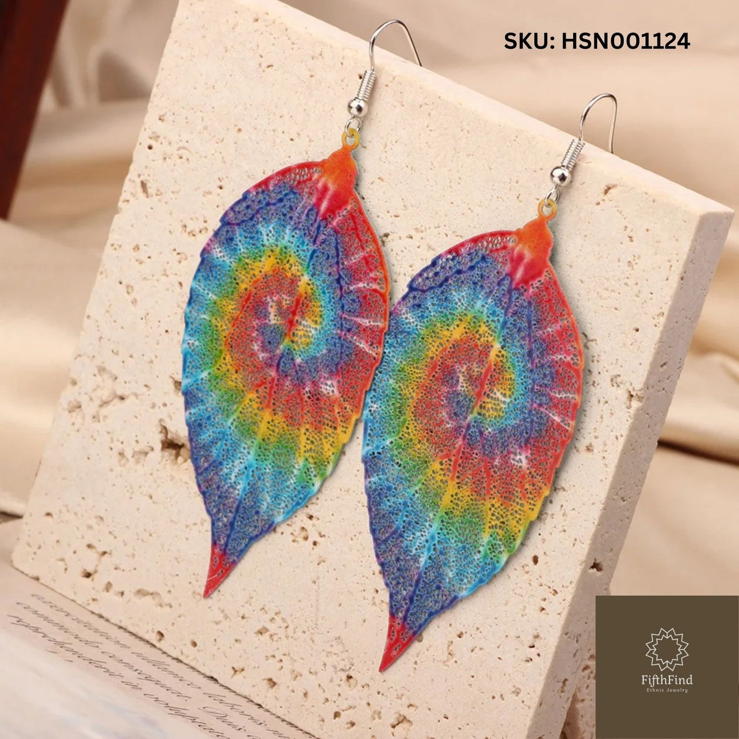 Rainbow Leaf Pattern Earrings - Boho Statement Jewelry