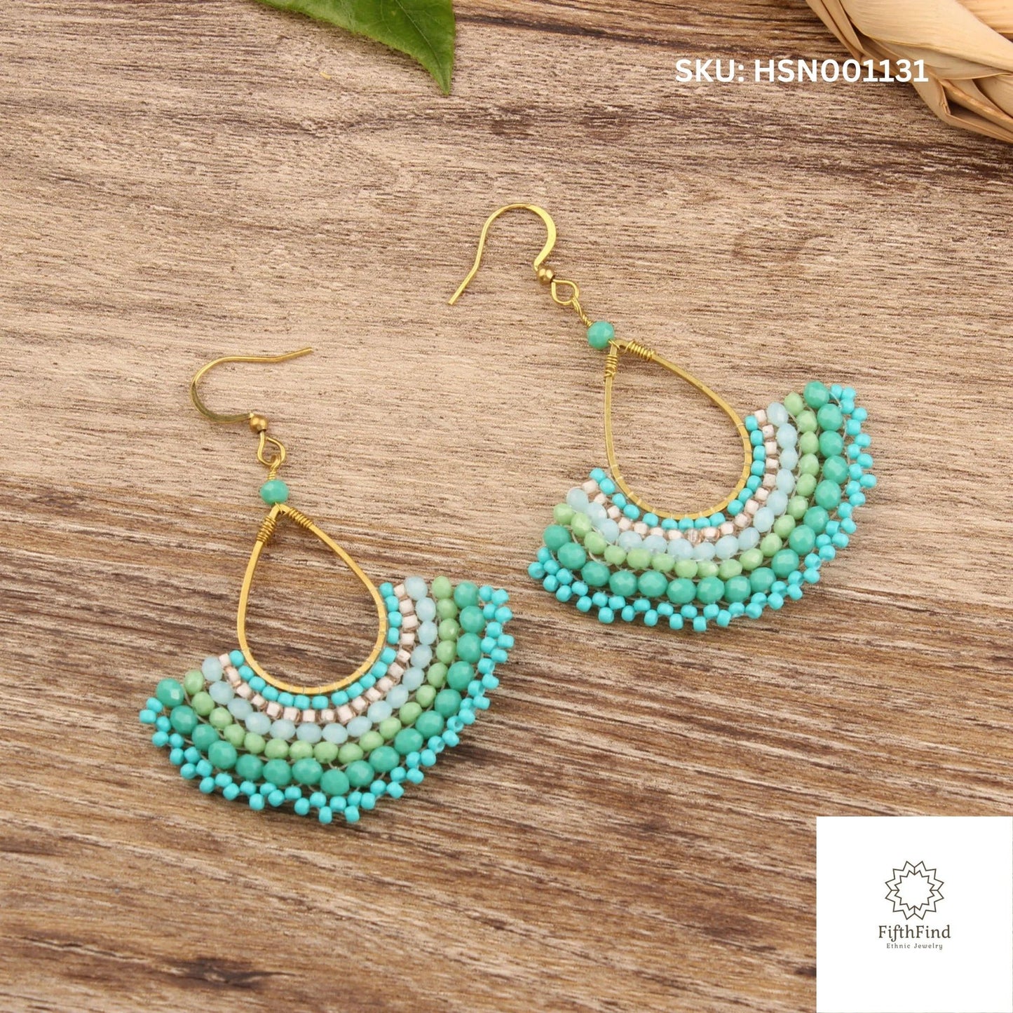 Turquoise Beaded Hoop Earrings - Boho Chic Fan Jewelry