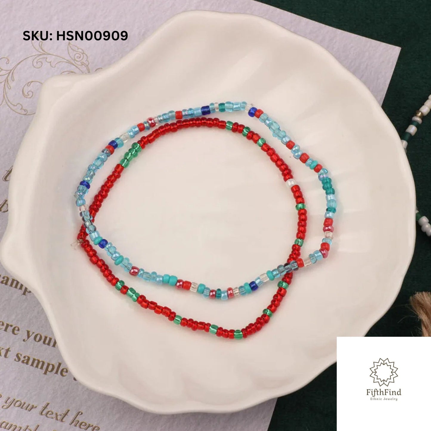 Vibrant Red & Blue Beaded Bracelet Set