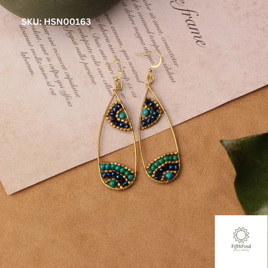 Turquoise and Blue Teardrop Earrings with Gold Frame