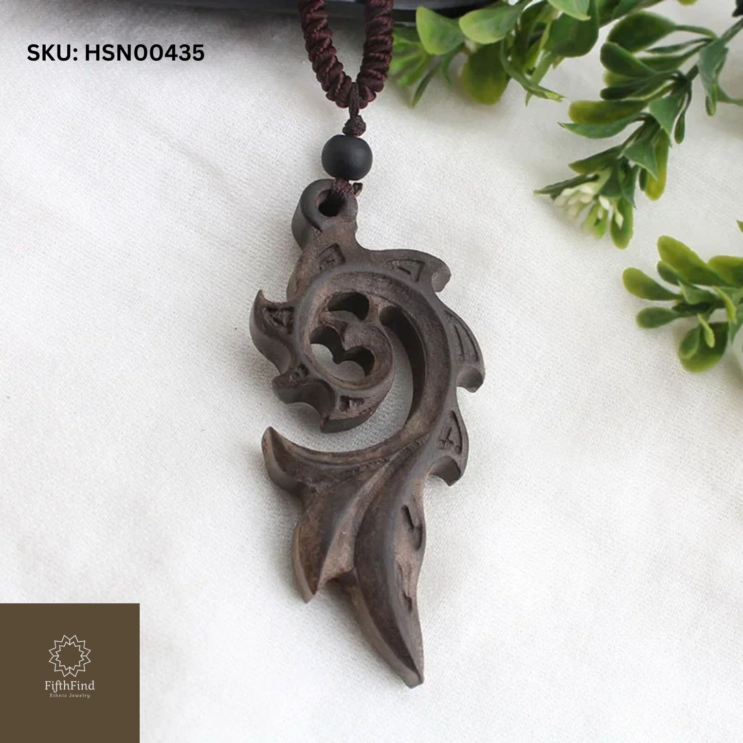 Hand-Carved Wooden Spiral Pendant Necklace for Boho Style