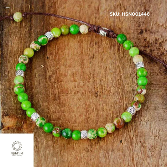 Green Jasper Beaded Bracelet with Adjustable Cord | Boho