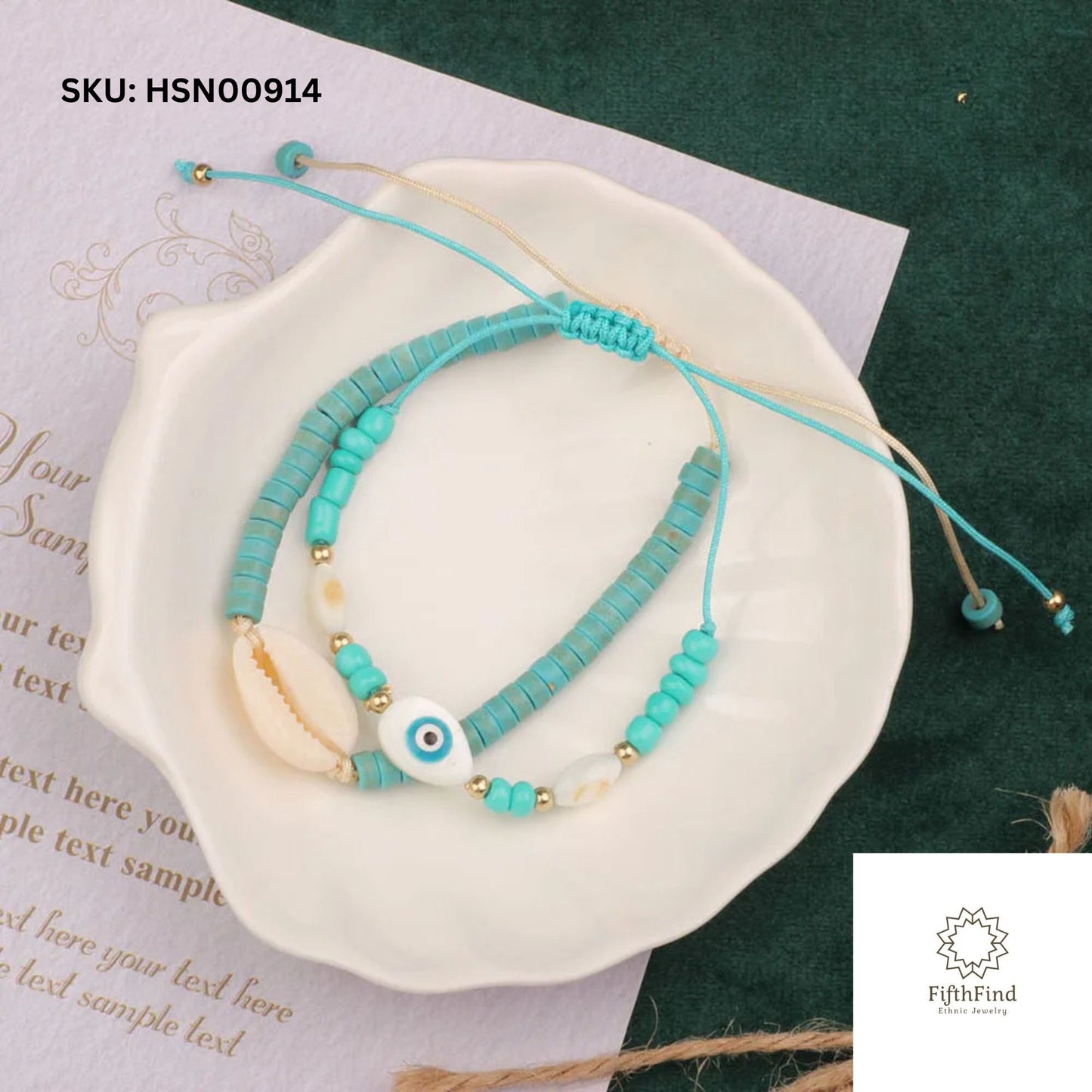 Turquoise Shell Evil Eye Bracelet Set