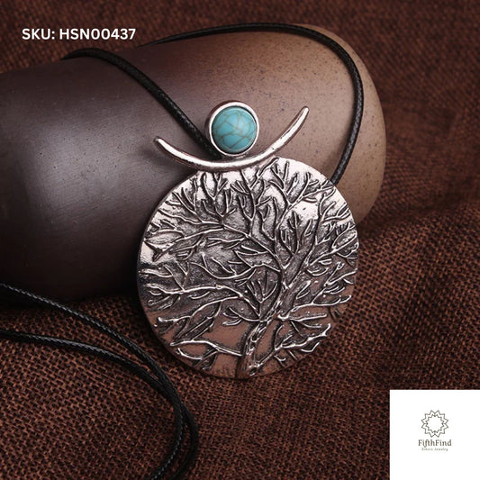 Tree of Life Silver Pendant with Turquoise Accent