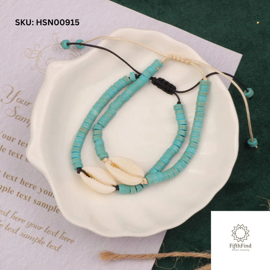 Turquoise Shell Layered Bracelet Set