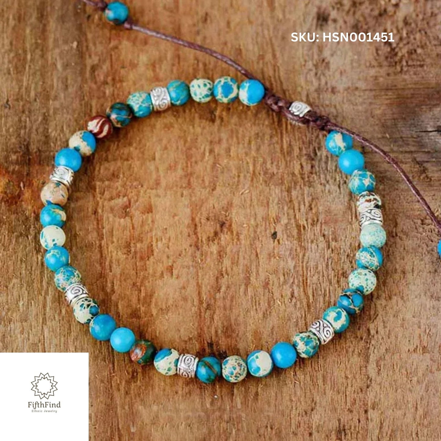 Turquoise Jasper Beaded Bracelet with Adjustable Cord | Boho