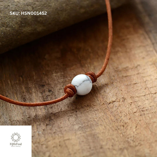 Howlite Beaded Minimalist Necklace on Leather Cord | Boho