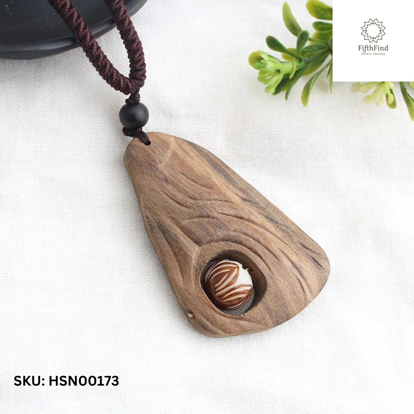 Wooden Pendant with Agate Stone Centerpiece