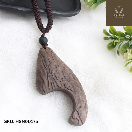 Rustic Crescent Wood Pendant Necklace