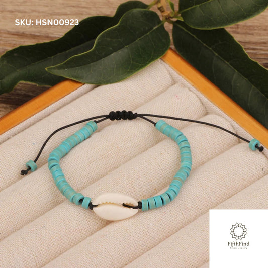 Turquoise Shell Bracelet with Adjustable Black Cord