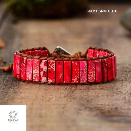 Vibrant Red Tile Bracelet with Leather Strap