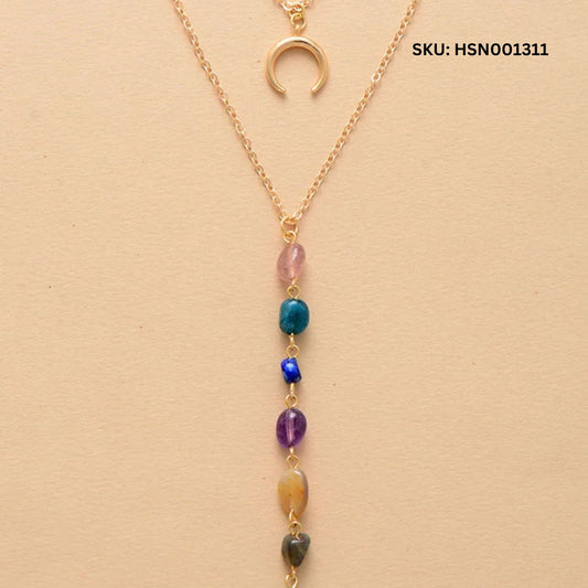 Multi-Gemstone Crescent Pendant Necklace