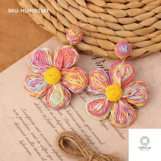 Boho Floral Earrings with Vibrant Woven Design