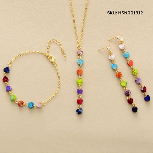 Rainbow Heart Gemstone Jewelry Set