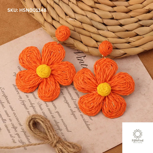 Bright Orange Boho Floral Earrings for Vibrant Style