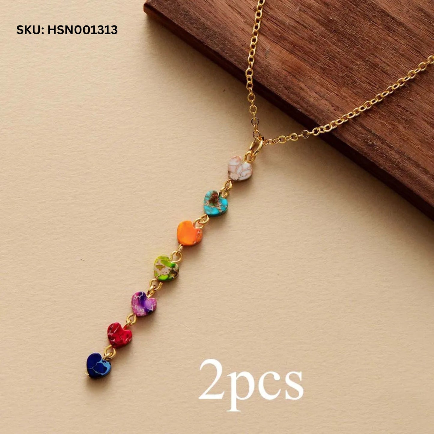 Rainbow Heart Gemstone Necklace Set