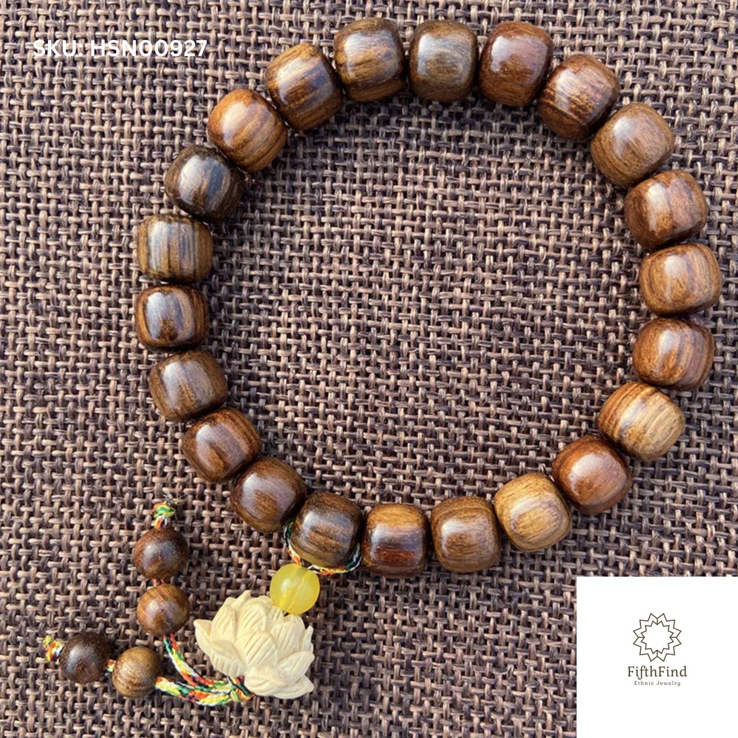 Wooden Bead Bracelet with Lotus Charm for Boho Meditation