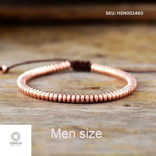 Men's Rose Gold Beaded Bracelet with Adjustable Cord | Boho