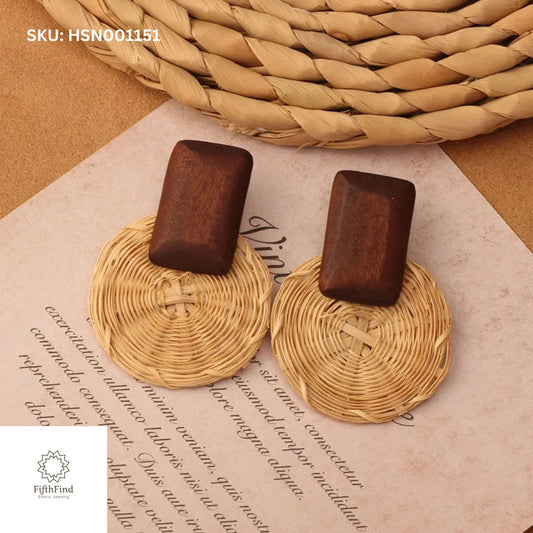 Wood and Rattan Boho Earrings for Natural Chic Style