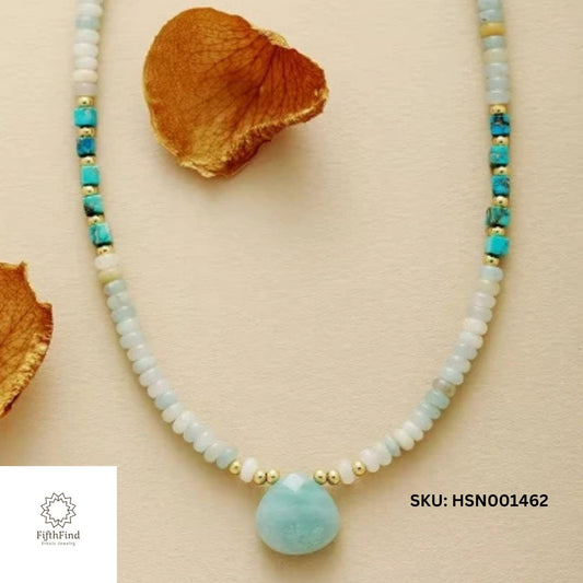 Aqua Gemstone Necklace with Turquoise Beads | Boho Chic