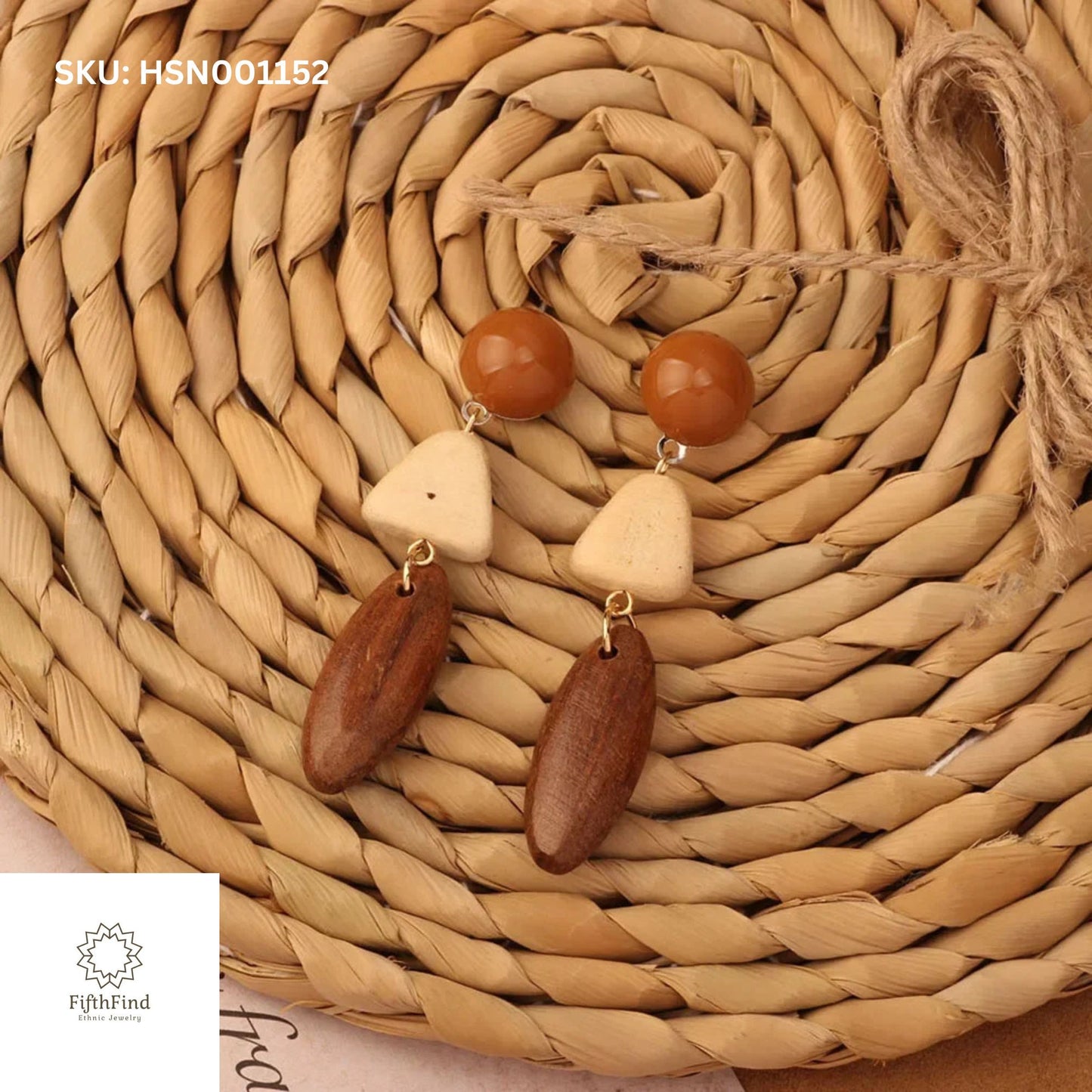 Earthy Wood & Bead Boho Earrings for Rustic Elegance