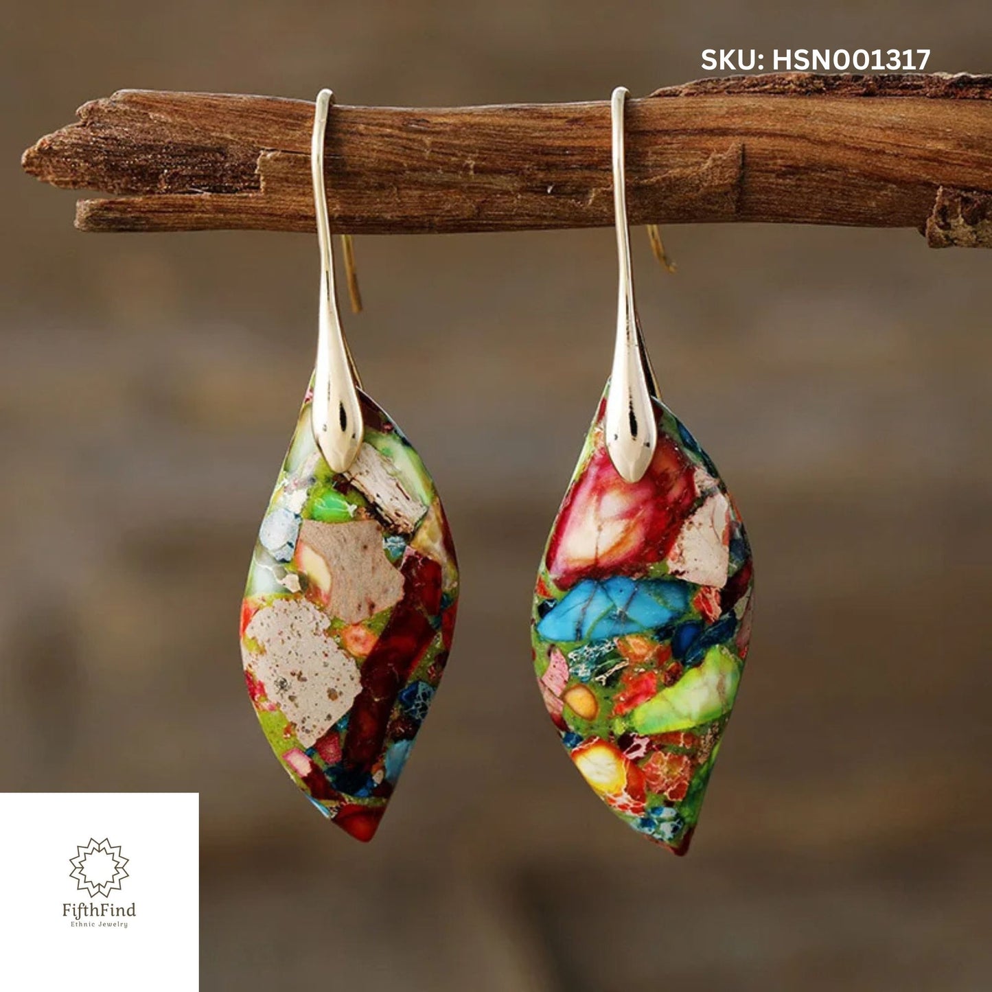 Colorful Mosaic Stone Drop Earrings