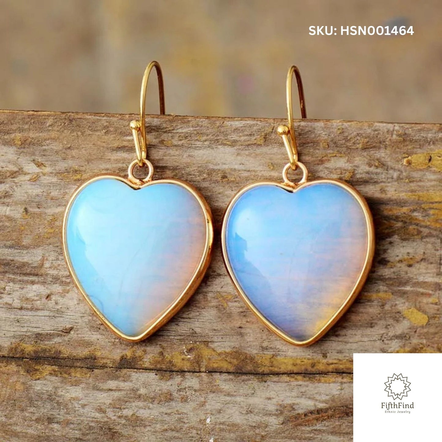 Heart-Shaped Opalite Earrings with Gold Frame | Boho Chic