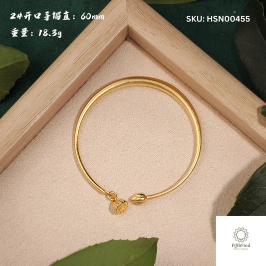 Gold-Plated Open Bangle Bracelet with Charm, 60mm