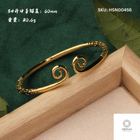 Gold-Plated Spiral Open Bangle, 60mm, Elegant Design