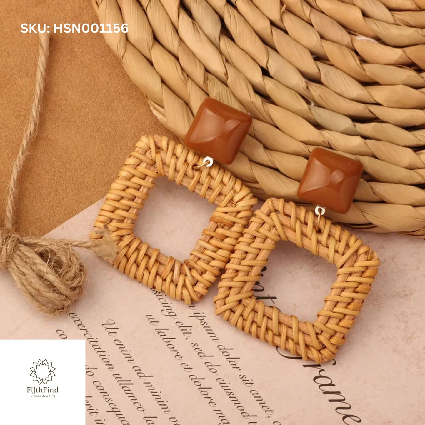 Boho Rattan Square Drop Earrings