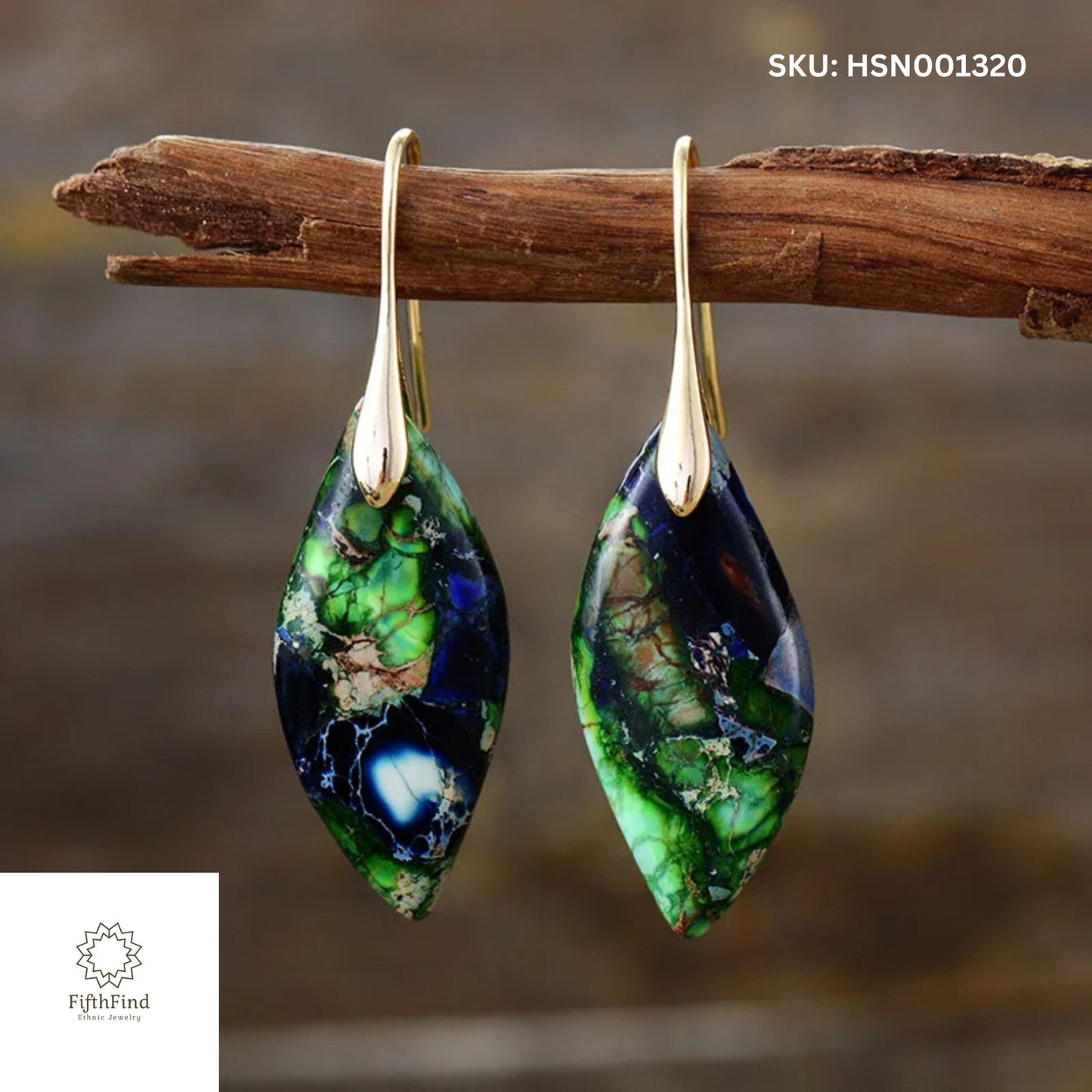 Green and Blue Stone Drop Earrings