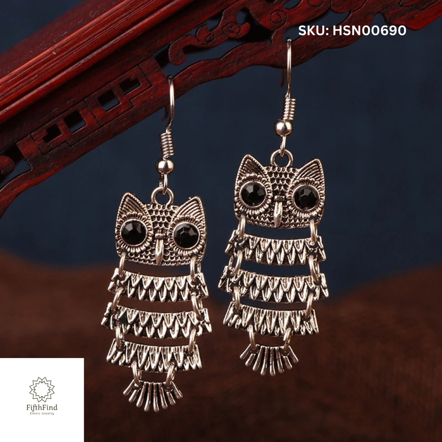 Vintage Silver Owl Earrings - Boho Chic Animal Jewelry