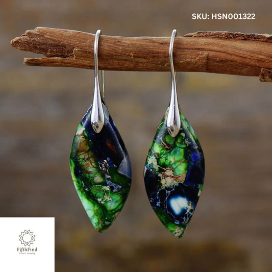 Artistic Green Stone Drop Earrings